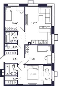 3-к квартира, вторичка, 77м2, 2/28 этаж