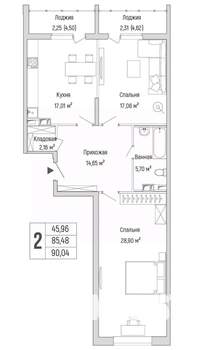 2-к квартира, вторичка, 90м2, 6/9 этаж