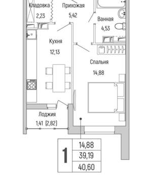 1-к квартира, вторичка, 41м2, 4/9 этаж
