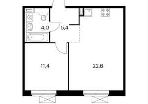 1-к квартира, вторичка, 43м2, 6/9 этаж