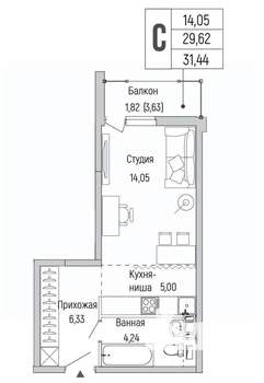 Студия квартира, вторичка, 31м2, 9/9 этаж