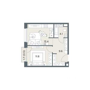 1-к квартира, вторичка, 39м2, 4/6 этаж