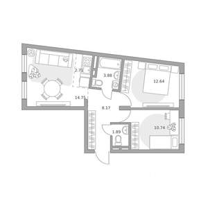 3-к квартира, вторичка, 55м2, 2/6 этаж