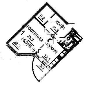 1-к квартира, вторичка, 55м2, 10/10 этаж