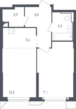 1-к квартира, строящийся дом, 48м2, 22/30 этаж