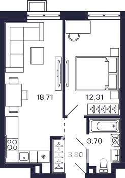 1-к квартира, строящийся дом, 40м2, 2/28 этаж