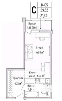 Студия квартира, вторичка, 31м2, 7/9 этаж