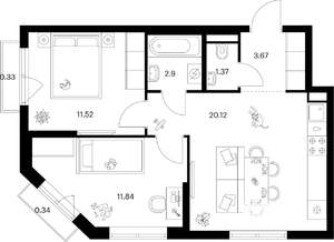 2-к квартира, вторичка, 52м2, 4/9 этаж