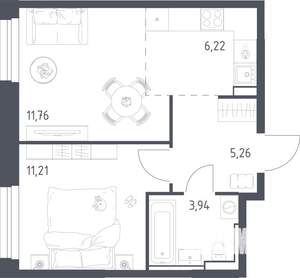 1-к квартира, строящийся дом, 38м2, 12/24 этаж
