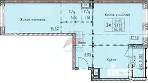 2-к квартира, вторичка, 54м2, 1/8 этаж