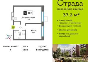 1-к квартира, вторичка, 37м2, 6/9 этаж