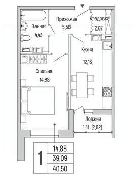 1-к квартира, вторичка, 41м2, 4/9 этаж