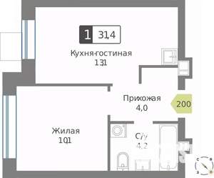 1-к квартира, строящийся дом, 31м2, 6/9 этаж