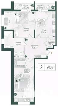 2-к квартира, вторичка, 102м2, 6/10 этаж