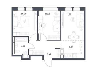 2-к квартира, вторичка, 51м2, 7/25 этаж