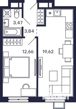 1-к квартира, вторичка, 40м2, 26/28 этаж