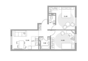 3-к квартира, строящийся дом, 57м2, 6/6 этаж