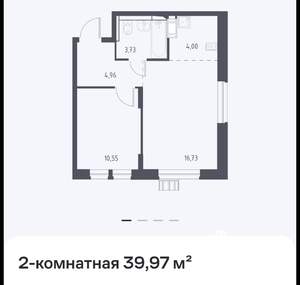 2-к квартира, вторичка, 40м2, 4/12 этаж