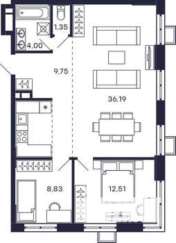 2-к квартира, вторичка, 73м2, 3/28 этаж