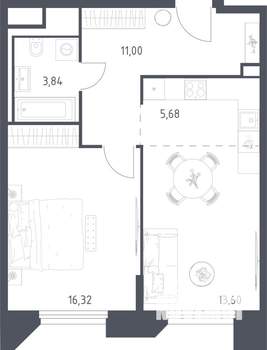 1-к квартира, строящийся дом, 50м2, 20/30 этаж