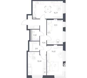 3-к квартира, вторичка, 72м2, 13/24 этаж