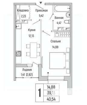 1-к квартира, вторичка, 41м2, 5/9 этаж
