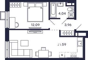 1-к квартира, строящийся дом, 43м2, 11/28 этаж