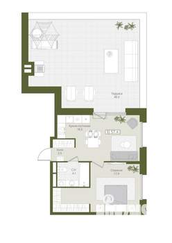 1-к квартира, вторичка, 57м2, 6/8 этаж