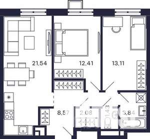 2-к квартира, строящийся дом, 63м2, 10/28 этаж