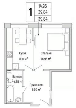 1-к квартира, вторичка, 40м2, 1/9 этаж