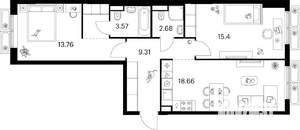 2-к квартира, вторичка, 66м2, 5/9 этаж