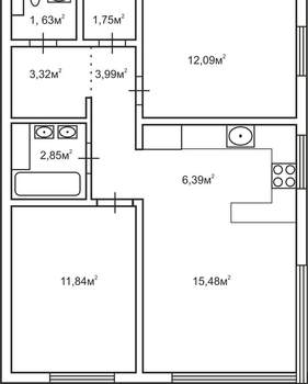 2-к квартира, вторичка, 59м2, 23/25 этаж