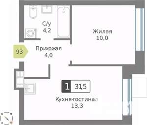 1-к квартира, строящийся дом, 32м2, 8/9 этаж