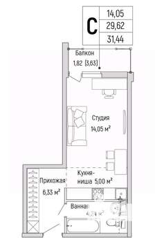 Студия квартира, вторичка, 31м2, 9/10 этаж