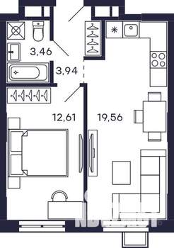 1-к квартира, вторичка, 40м2, 14/28 этаж