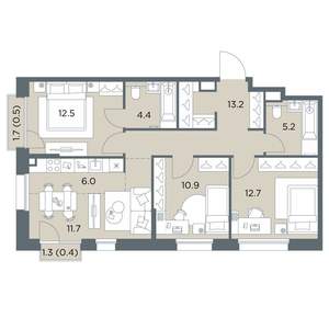 4-к квартира, вторичка, 78м2, 4/6 этаж