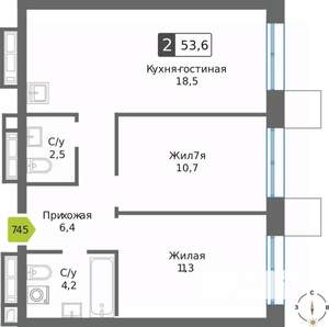 2-к квартира, вторичка, 54м2, 28/32 этаж
