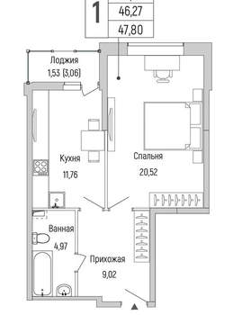 1-к квартира, вторичка, 48м2, 2/9 этаж