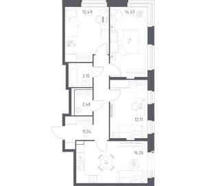 3-к квартира, вторичка, 72м2, 24/24 этаж