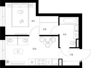 1-к квартира, вторичка, 31м2, 1/9 этаж