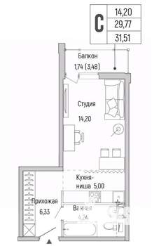 Студия квартира, вторичка, 32м2, 7/9 этаж