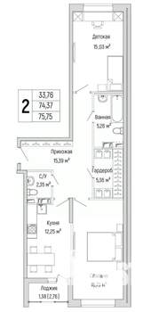 2-к квартира, вторичка, 76м2, 8/9 этаж