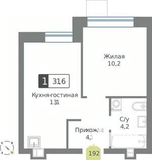 1-к квартира, строящийся дом, 32м2, 6/9 этаж