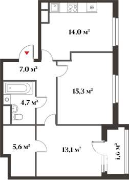 2-к квартира, вторичка, 60м2, 3/6 этаж