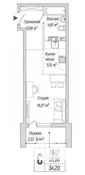 Студия квартира, вторичка, 34м2, 6/9 этаж