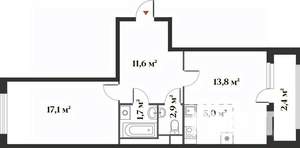 2-к квартира, вторичка, 55м2, 3/6 этаж