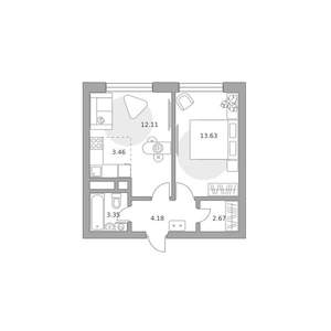 2-к квартира, вторичка, 39м2, 5/25 этаж