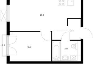 1-к квартира, вторичка, 33м2, 3/9 этаж