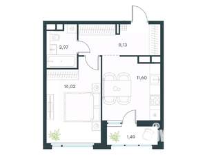1-к квартира, вторичка, 40м2, 8/15 этаж