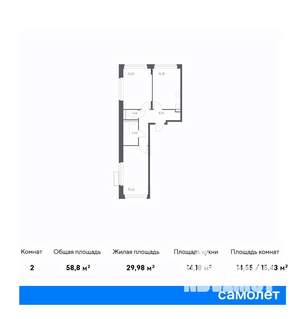 2-к квартира, вторичка, 59м2, 23/24 этаж